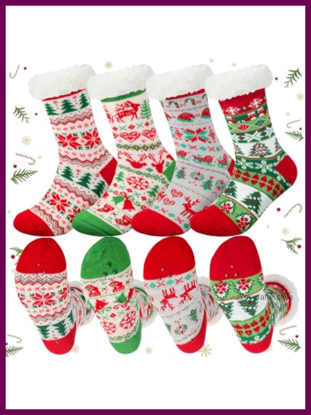 Fuzzy Christmas Slipper Socks Women Non Slip Grippers 4 Pair Gift Set